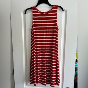 Red with white stripes sleeveless knit dress